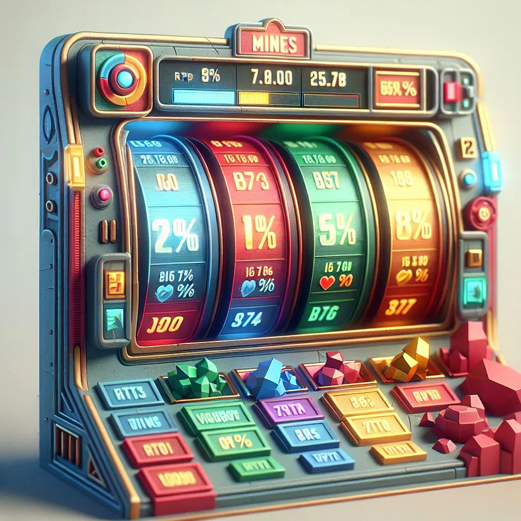 Interfaz de slot Stake Minas con RTP y volatilidad destacados