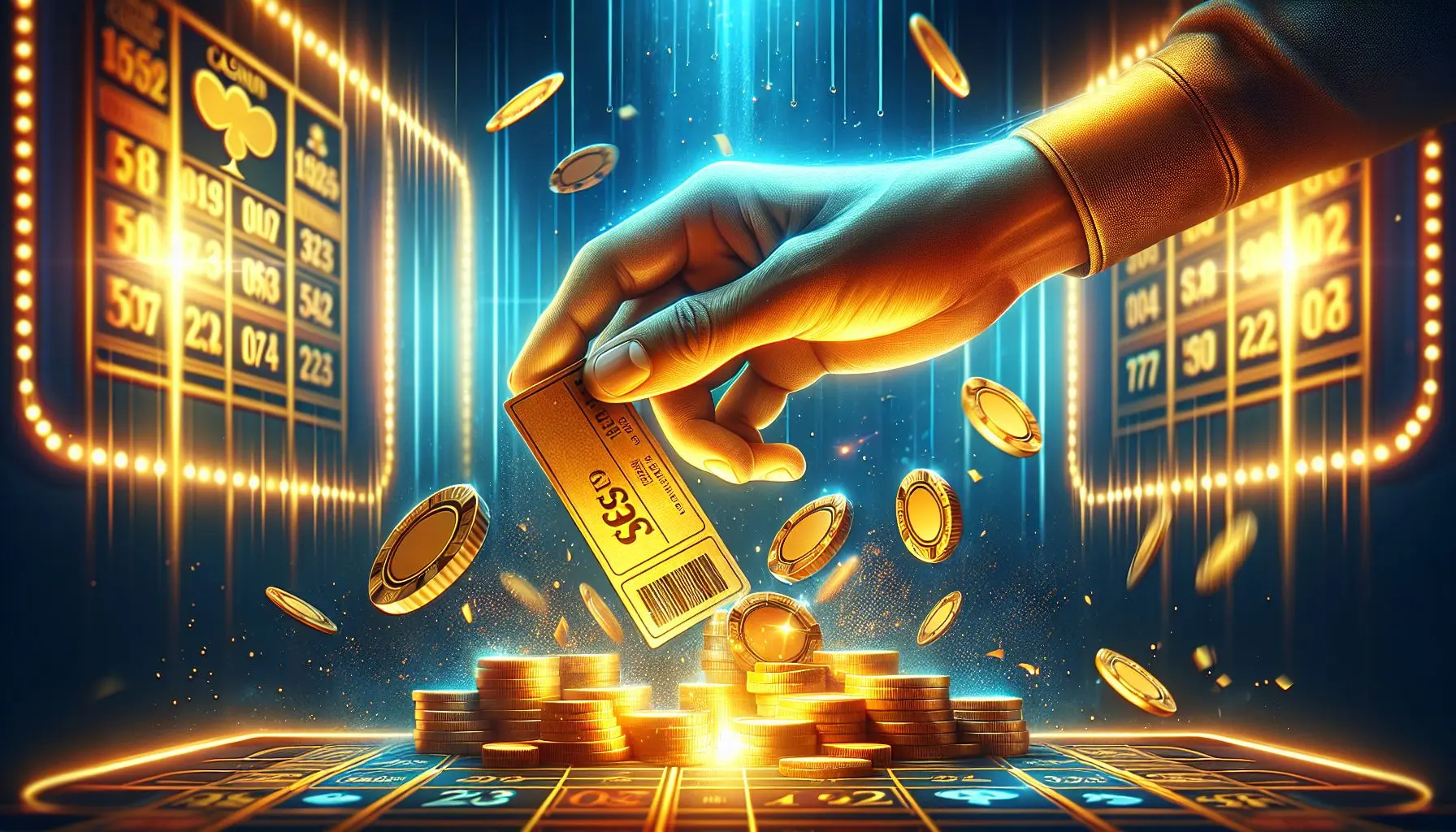 Bonos y promociones en Stake Colombia representados por ticket dorado y fichas.